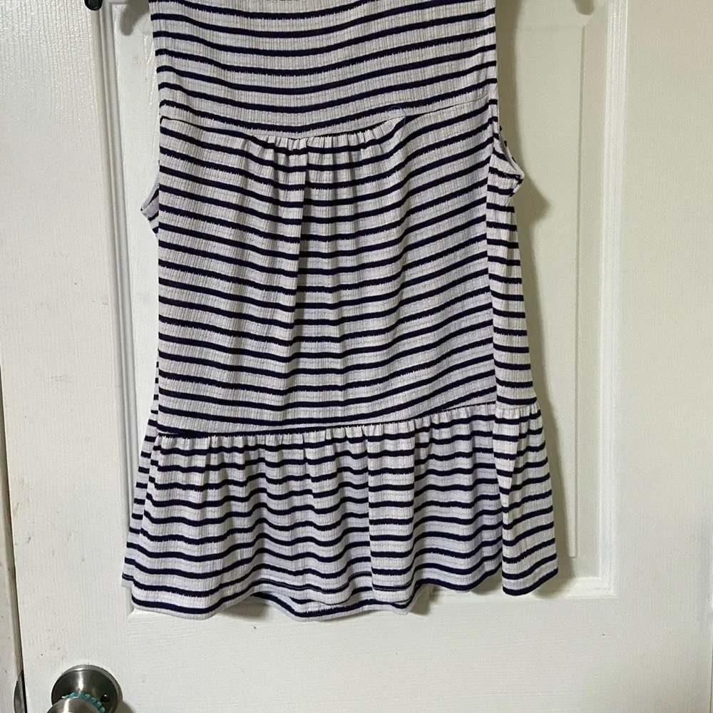 Como Vintage Navy and cream stripe tank top short sleeve shirt Size Large